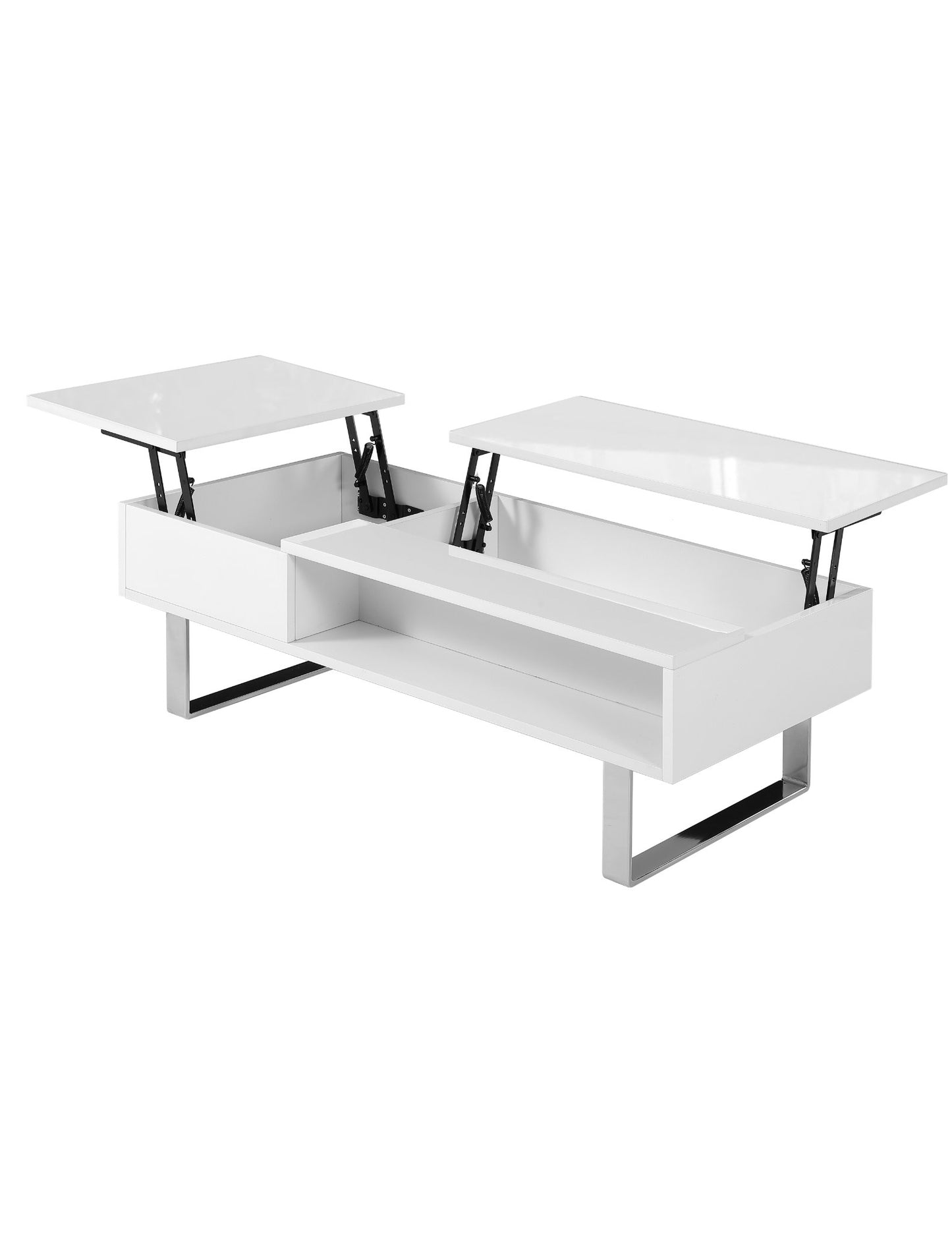 Occam-Left-glossy-white-dual-open-storage-lift-table-with-chrome-leg