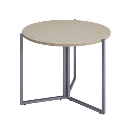 Origami folding round table in light oak wood with silver metal legs