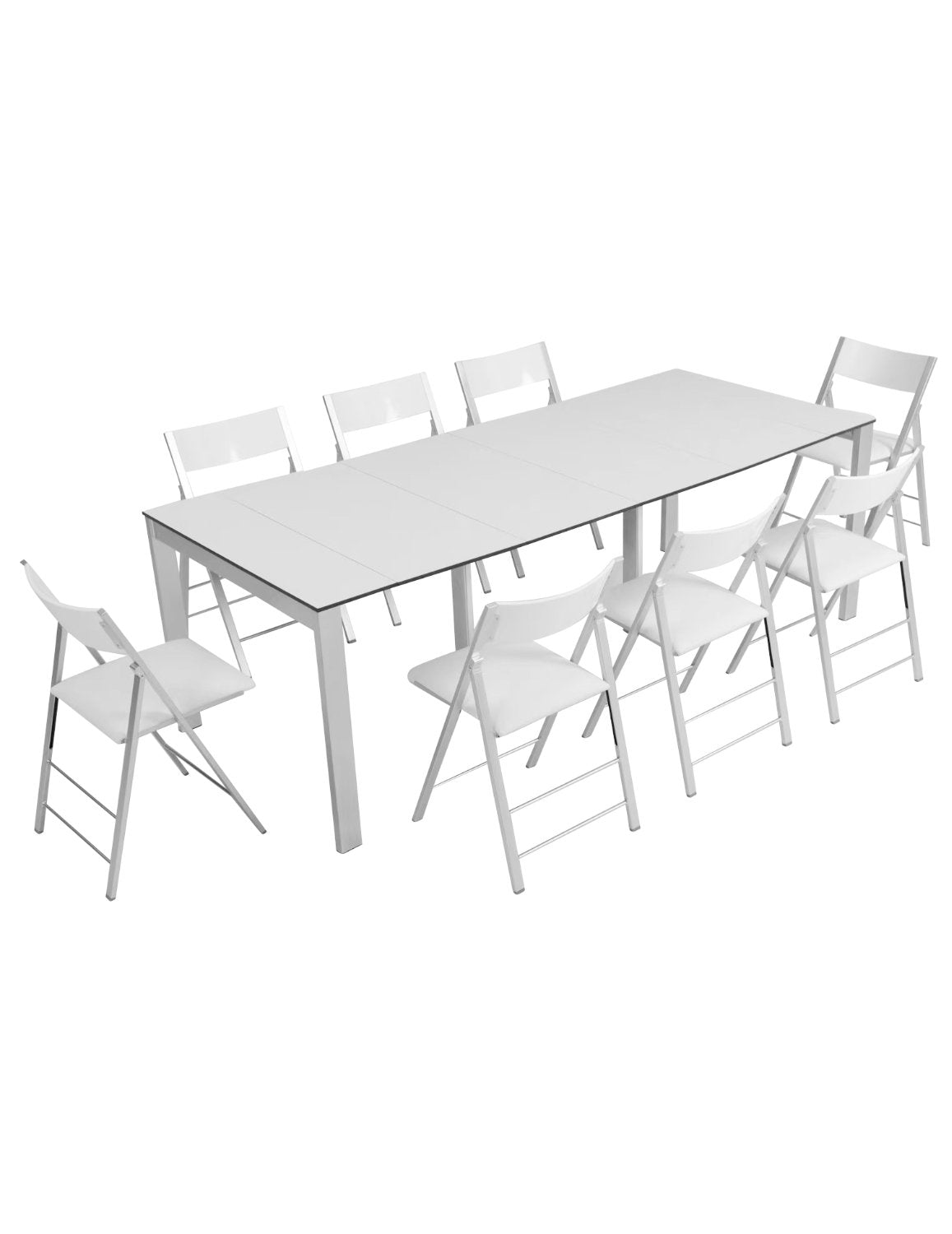 Outdoor Gigante Transformer Table - Extended to with 8 nano chairs in white