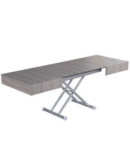 Outdoor box coffee convertible dinner table in grey panel with silver legs - outdoor waterproof table