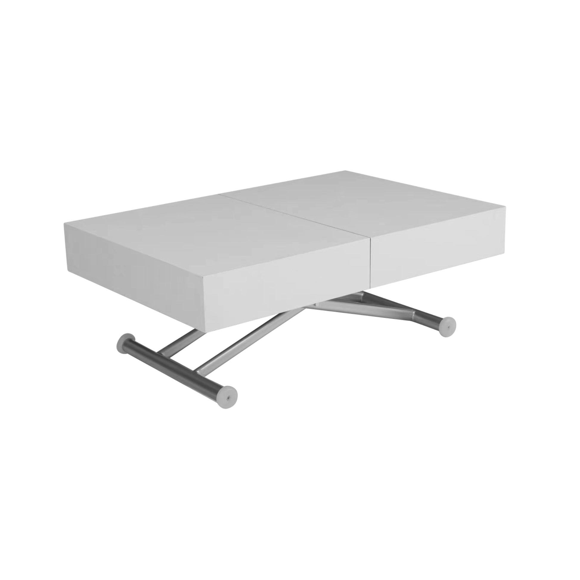 Outdoor box coffee table in flat white with silver legs - outdoor extending coffee table