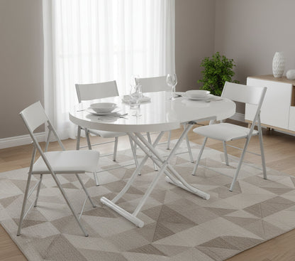 Round to Oval extending coffee to dinner table in white gloss