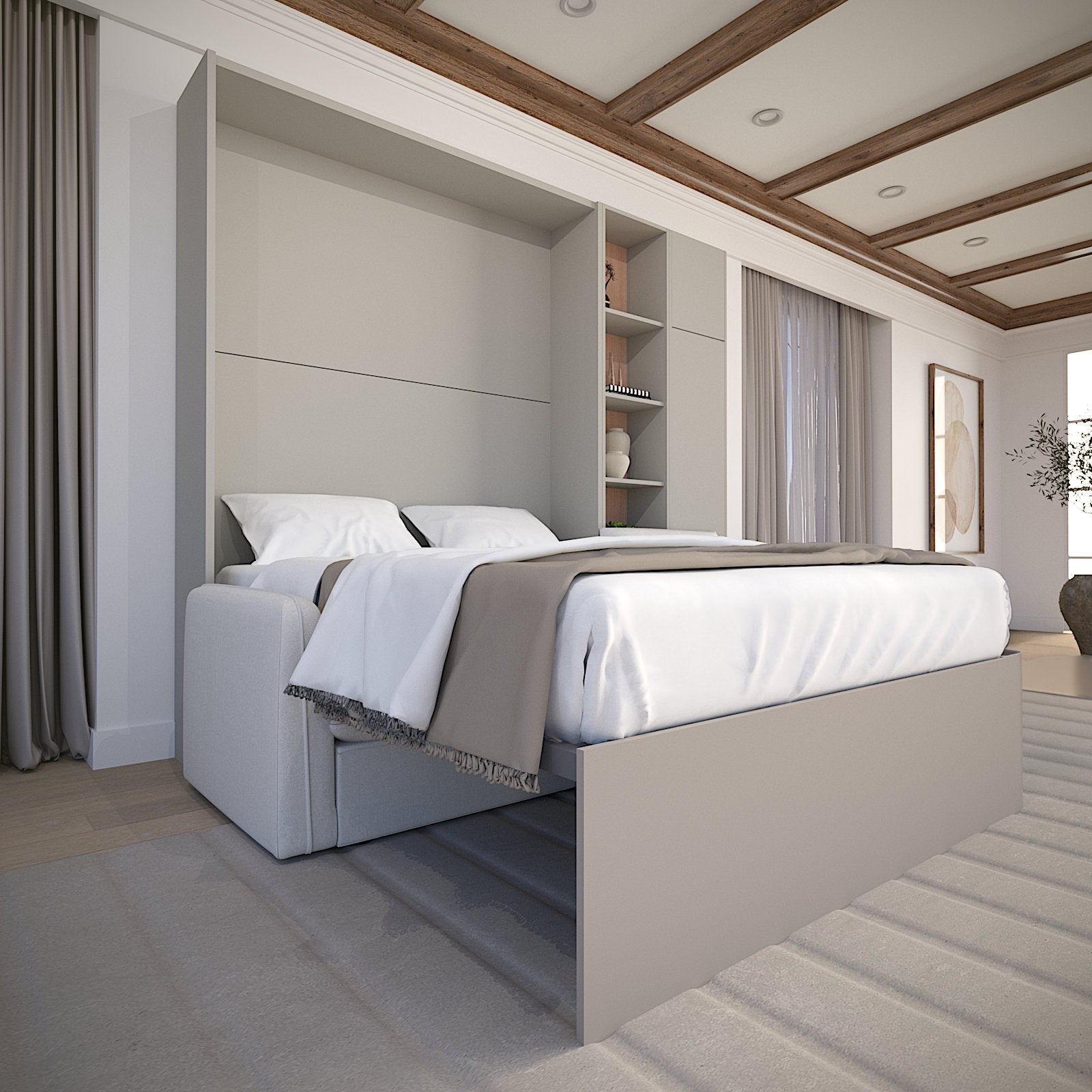 Panel Mosaic 2 seat murphy bed couch opened into comfortable queen bed