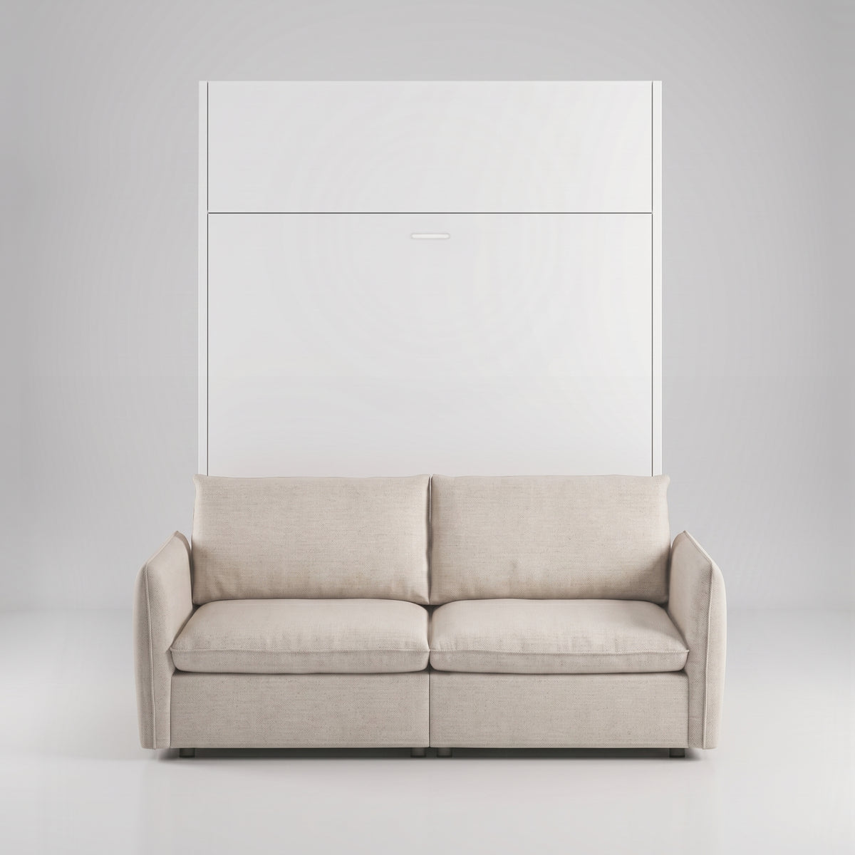 Panel Queen Murphy Bed over stylish sofa | Opal White - Champagne