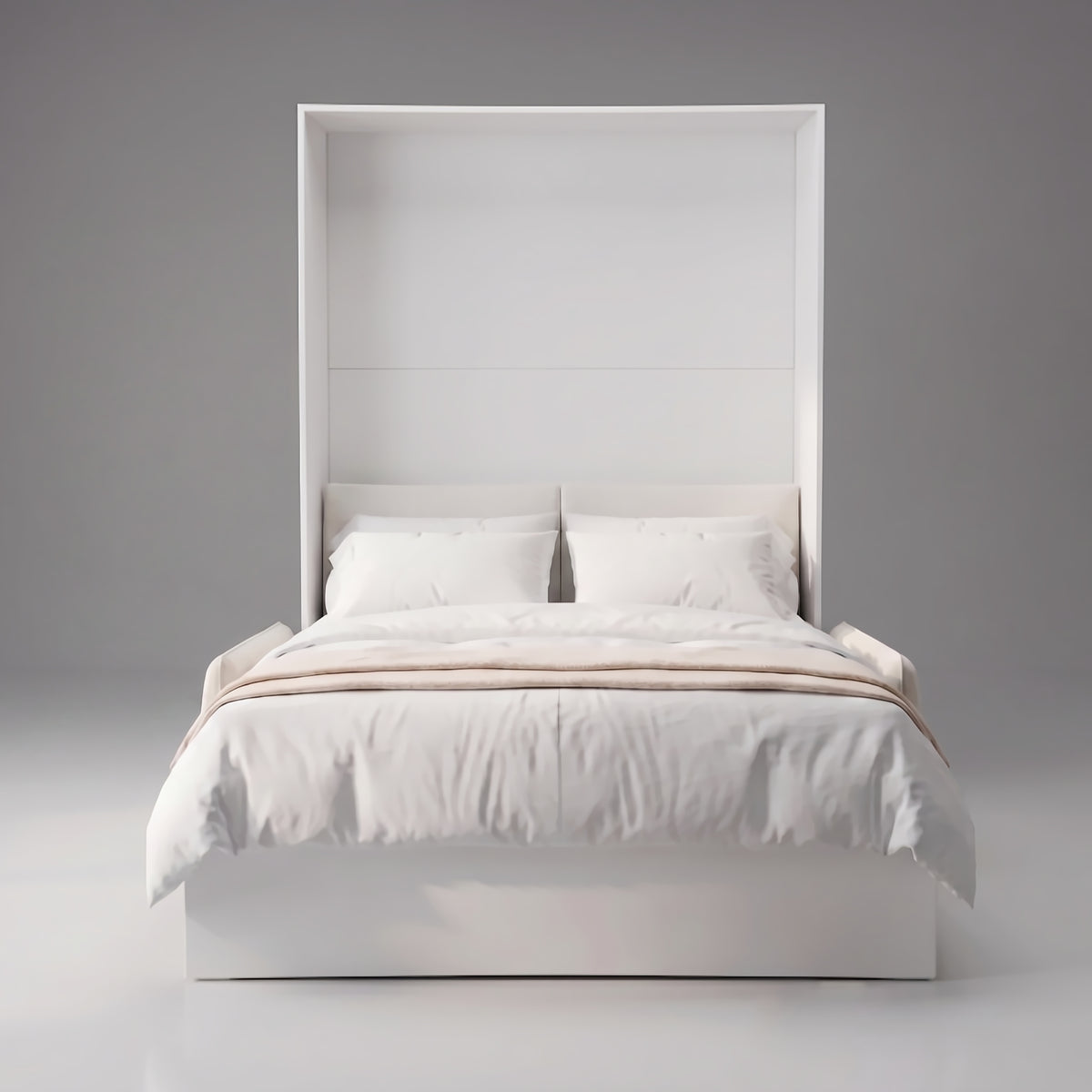 Panel Queen murphy bed sofa | Opal White - Champagne