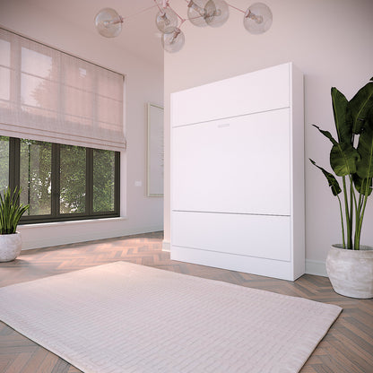 White Panel Murphy Bed with wood floors and modern room setting