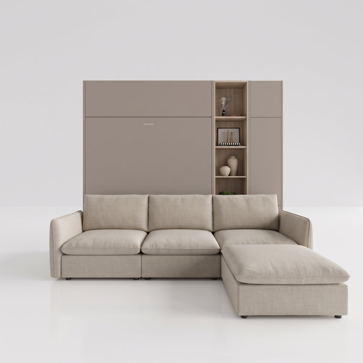 Panel mosaic Murphy wall bed can fold over top of sectional champagne sofa | Dune
