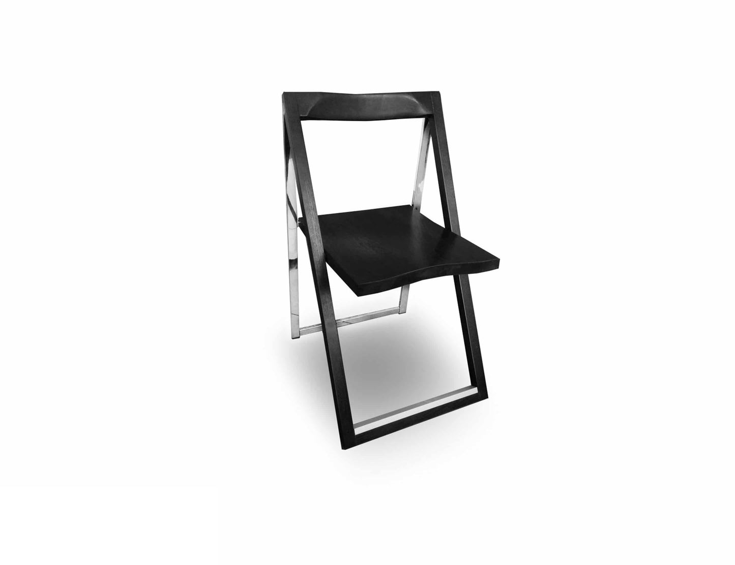 Pendulum-folding-chair-in-black-wood-and-chrome-legs