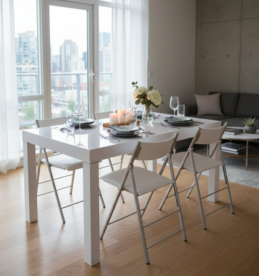 Pillar table in compact table form without extensions