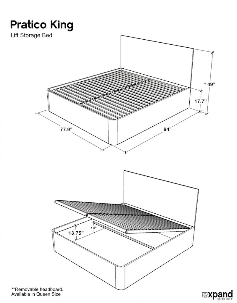 Pratico King Storage Bed with Gas Lift