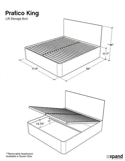 Pratico King Storage Bed with Gas Lift