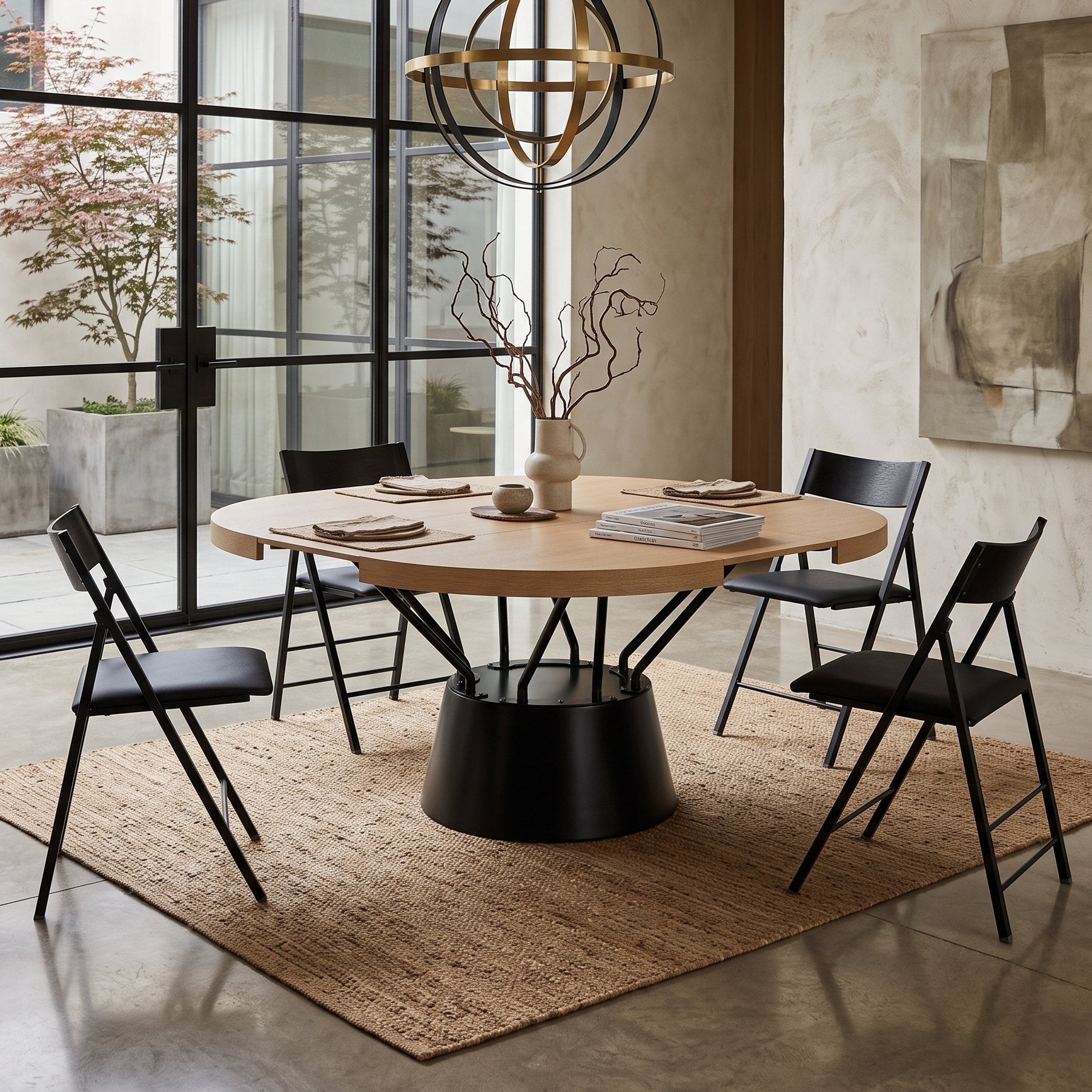 Radial round table with dual extensions with nano chairs | Champagne Ash