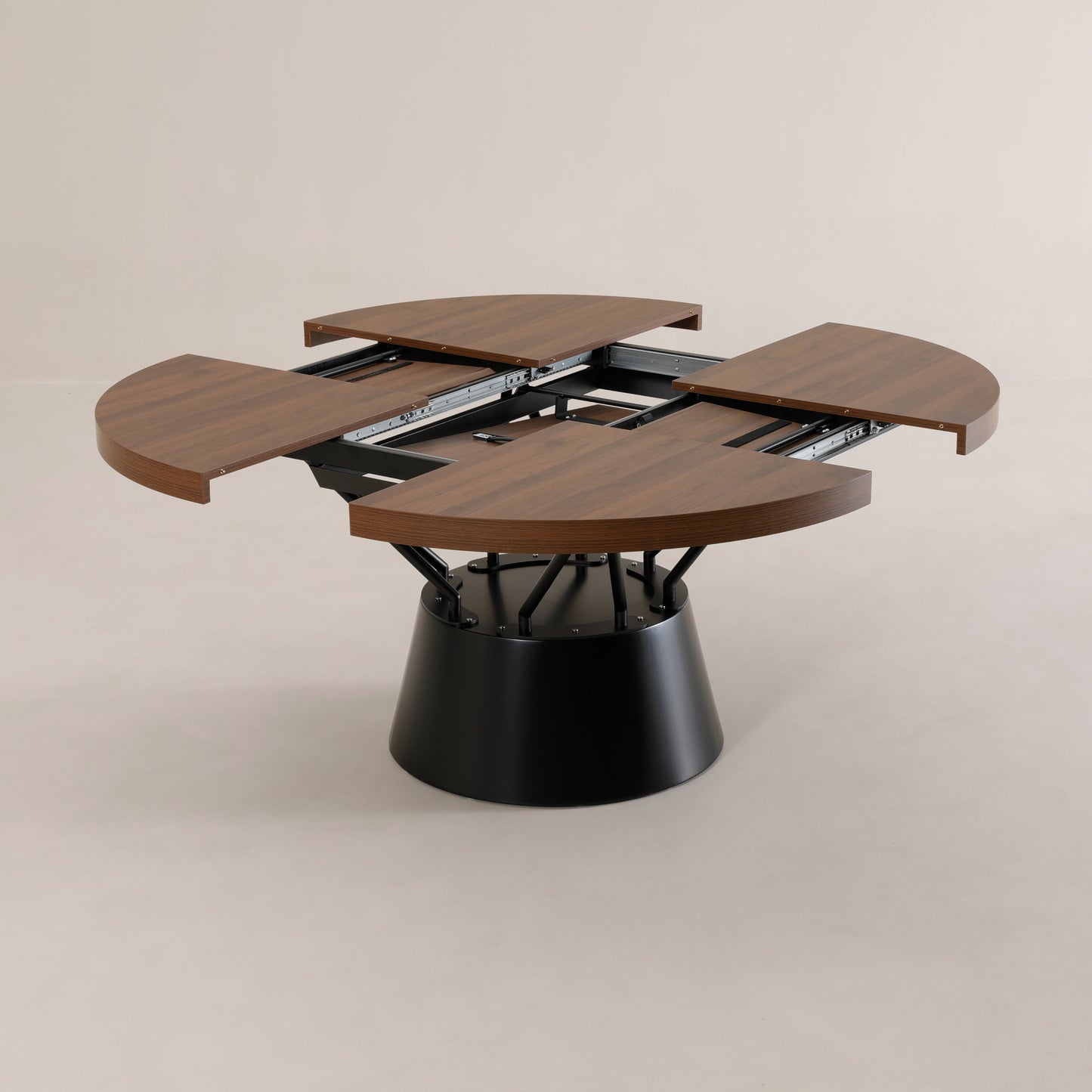 Radial circular unique expanding pedestal table | Chocolate Walnut