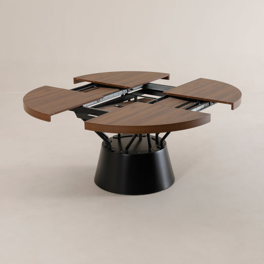 Radial circular unique expanding pedestal table | Chocolate Walnut