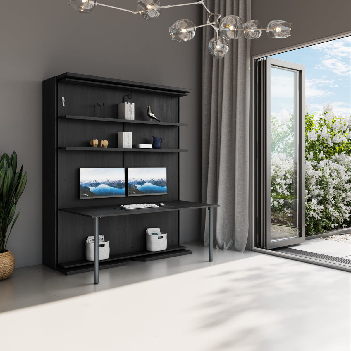 Rotating Murphy Bed Office with Folding Desk and computer monitors | Rovere Carbone