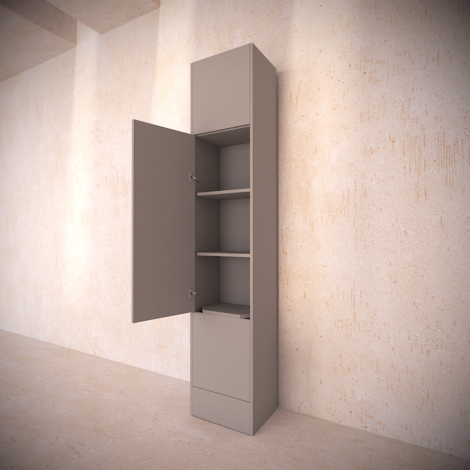 Dune panel modular cupboard showing exposed shelves and storage access | Dune