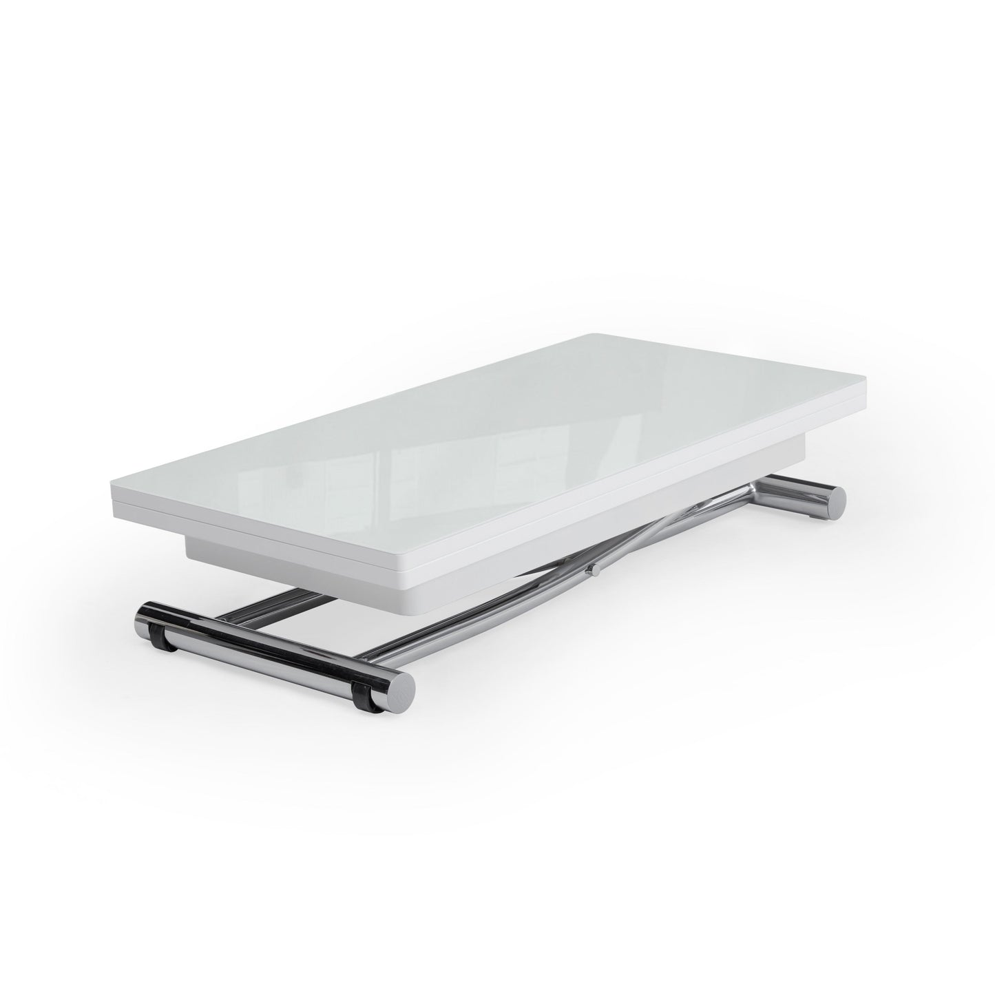 Transforming Table 4 in glossy white with chrome legs - convertible coffee table