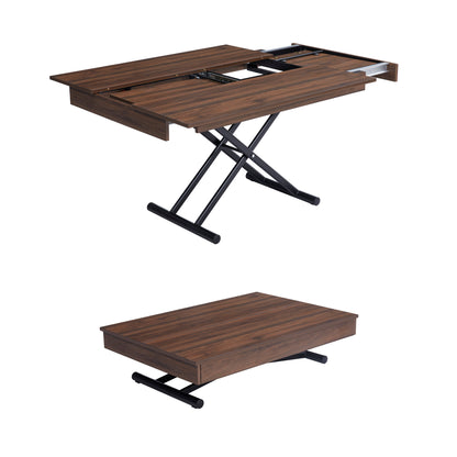 The divide convertible coffee table in walnut wood with black metal legs