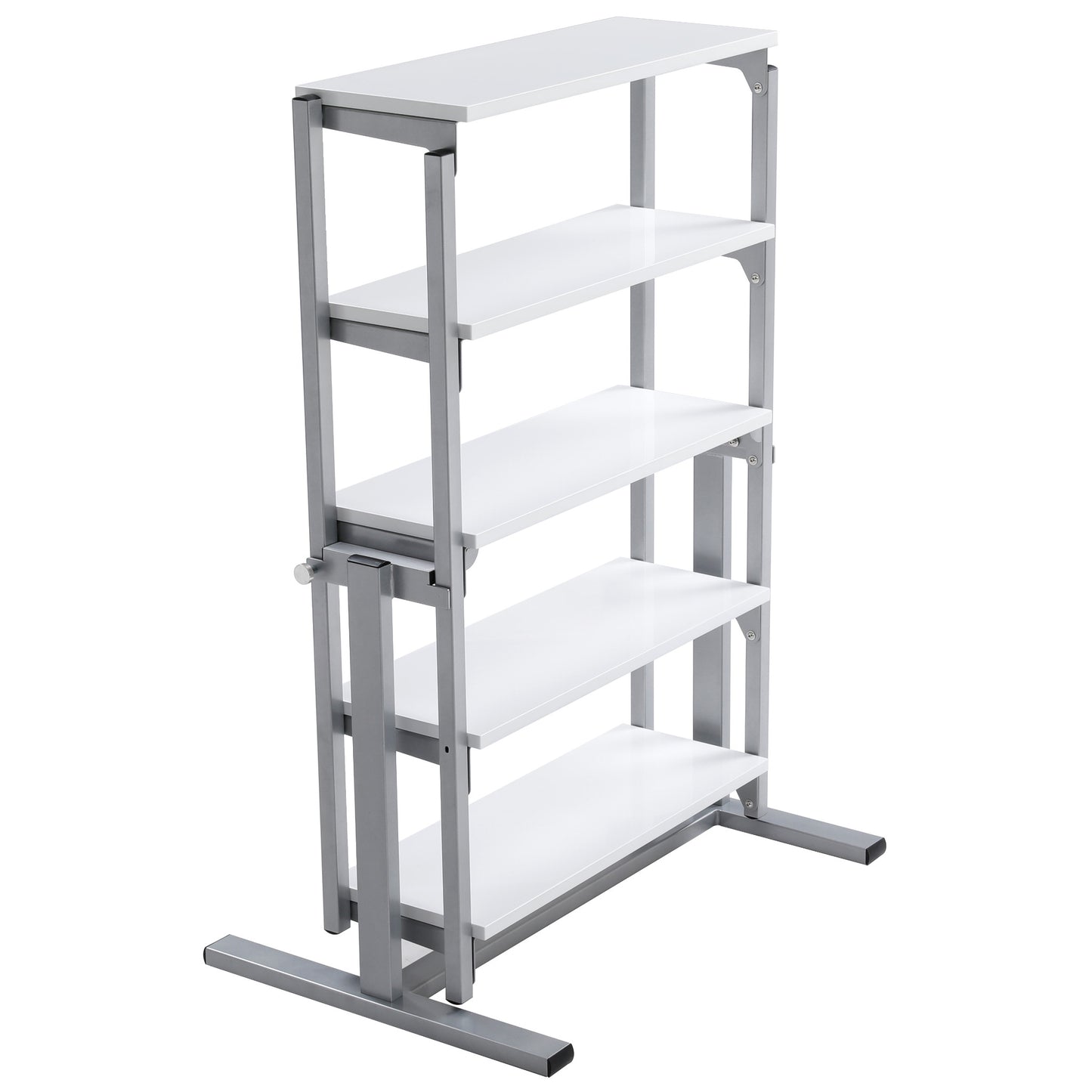 The shelf table - balanced shelving converts into dinner table - White gloss and silver