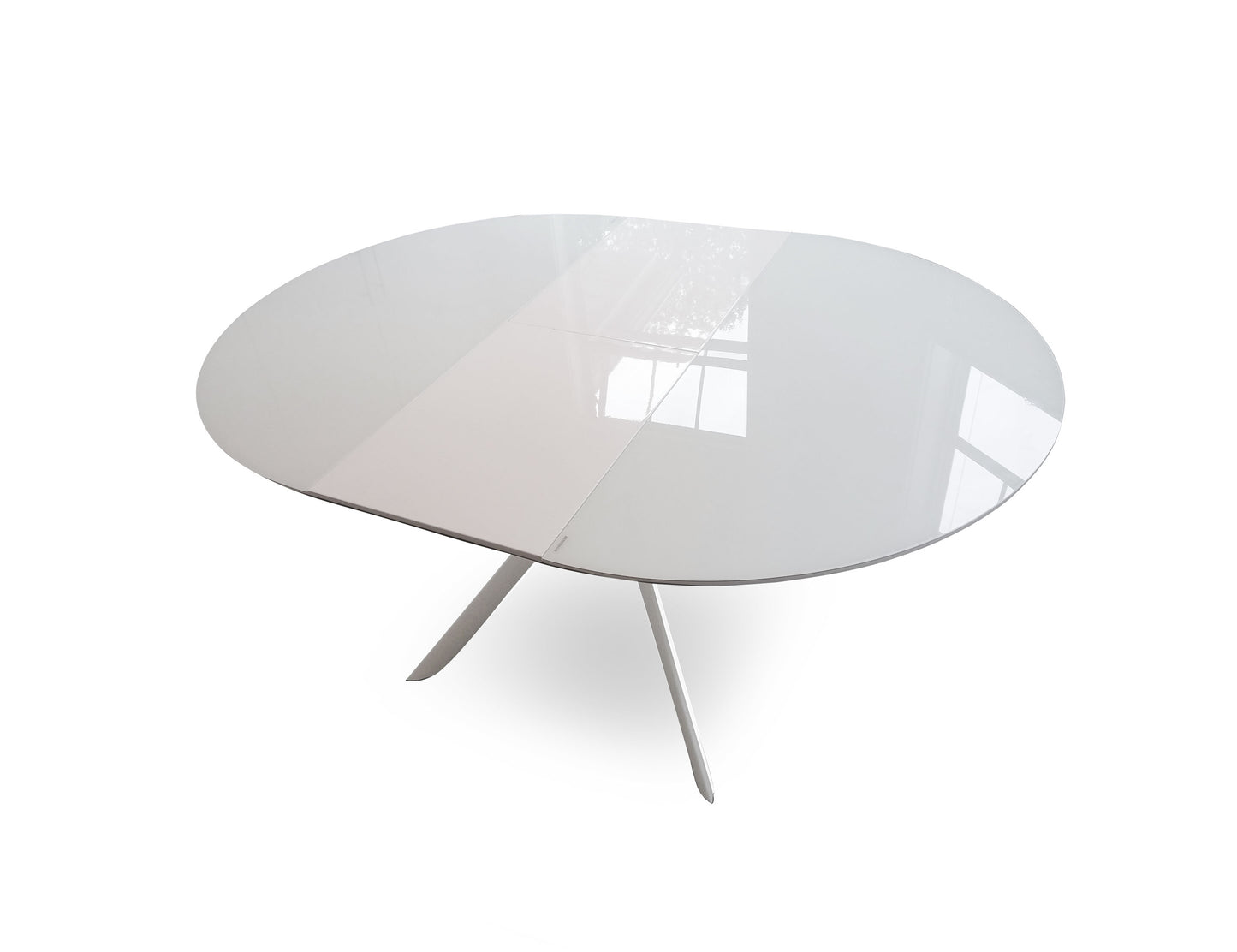 Tide-round-extended-white-glass-table-with-metal-legs