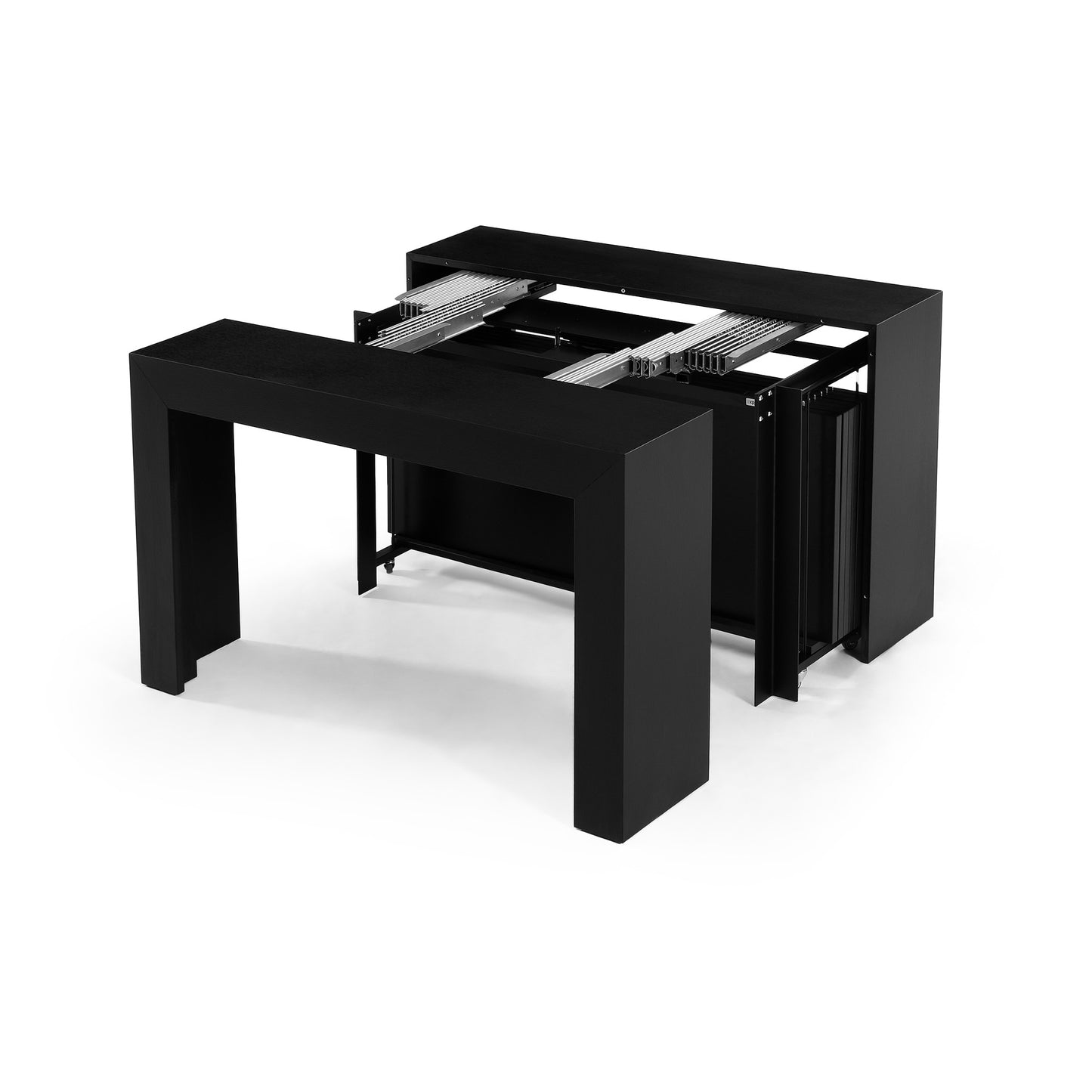 Tiny Titan V3 expanding console to kitchen dinner table with storage extensions in black - wb