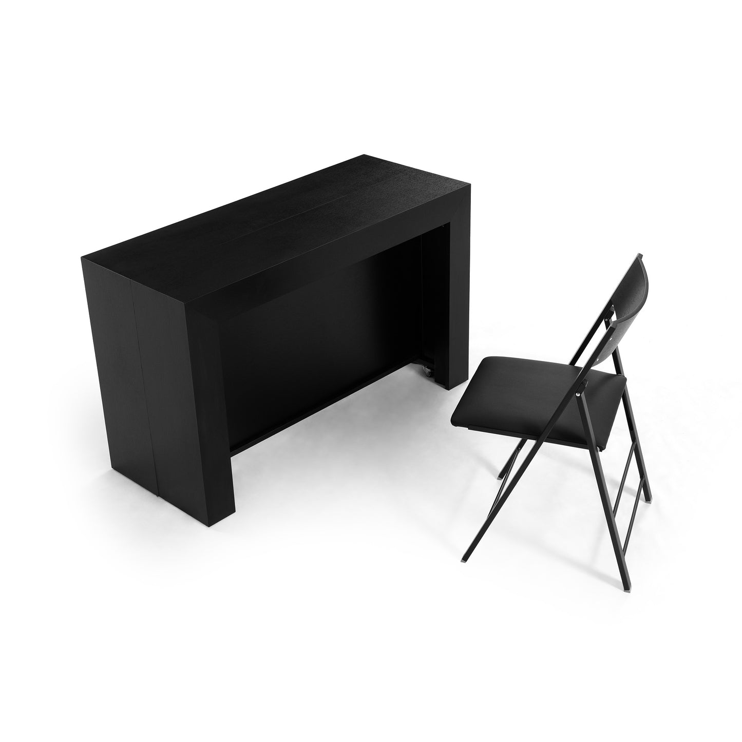 Tiny Titanv 3 black wood console expands to seat massive kitchen table wbs