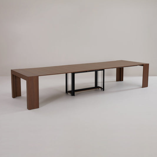 Tiny Titan Table from small console to massive extended dinner table with storage in the middle | Wood Walnut