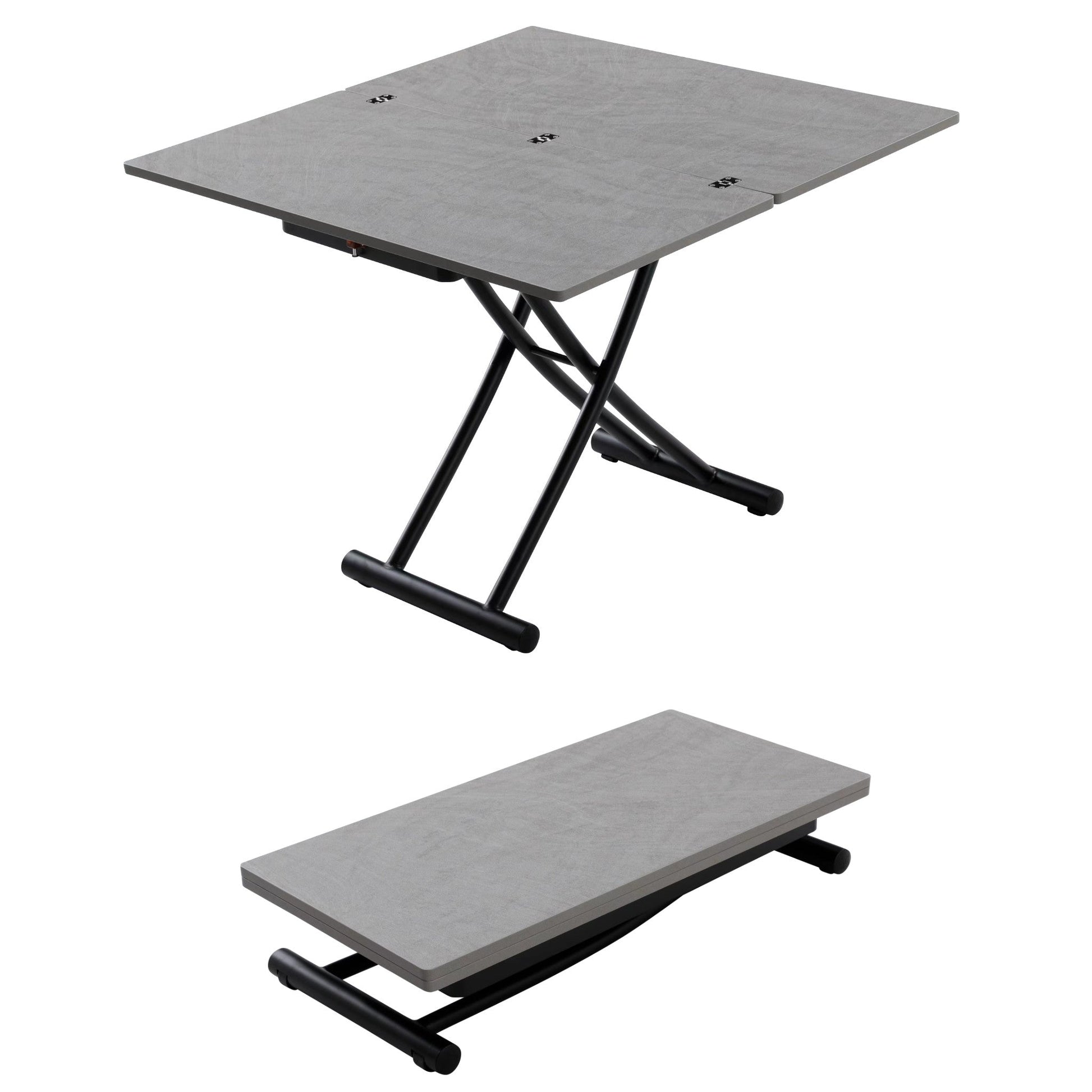 Tr4 Transforming Table changes height in concrete stone finish with black legs