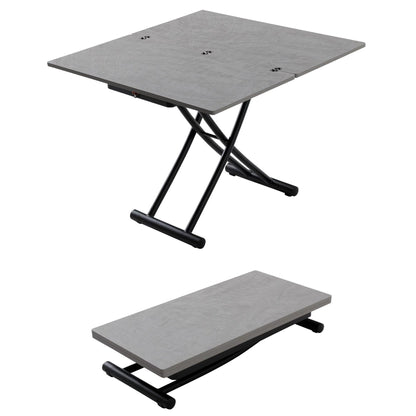 Tr4 Transforming Table changes height in concrete stone finish with black legs