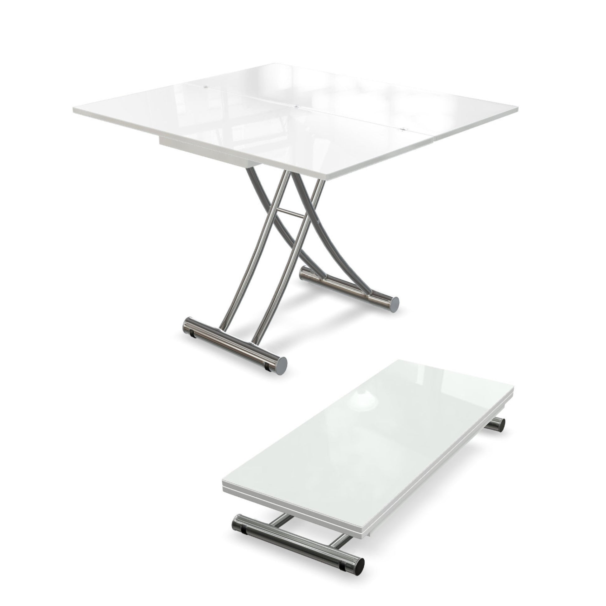 Tr4 Transforming Table in glossy white convertible height expanding table for dinner