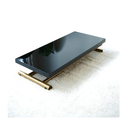 Tr4 Transforming coffee Table height adjustable in black glass with gold legs