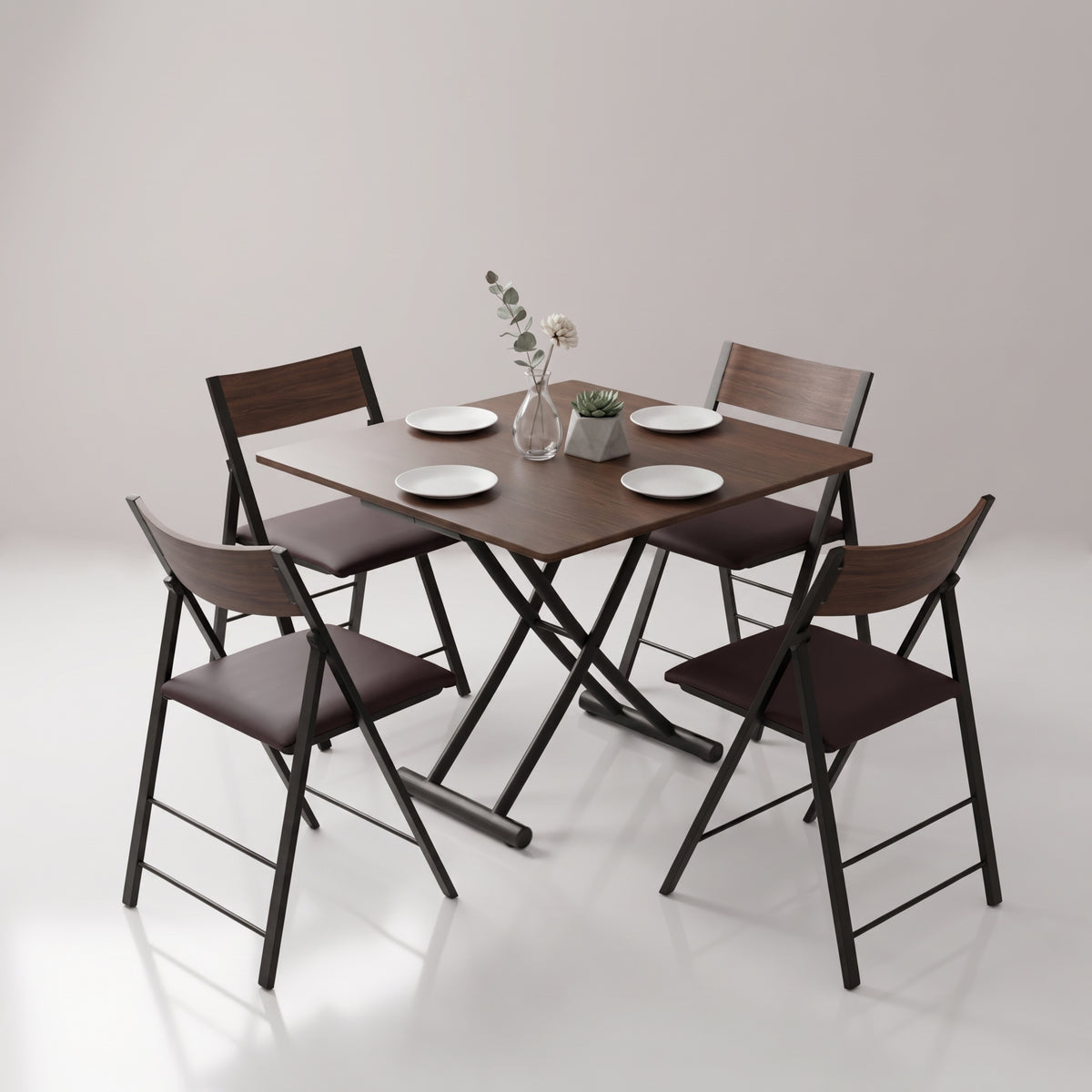 Tr4 transforming coffee to dinner table with nano chairs set | Chocolate Walnut