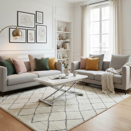 white gloss transforming height adjustable coffee table in a modern home