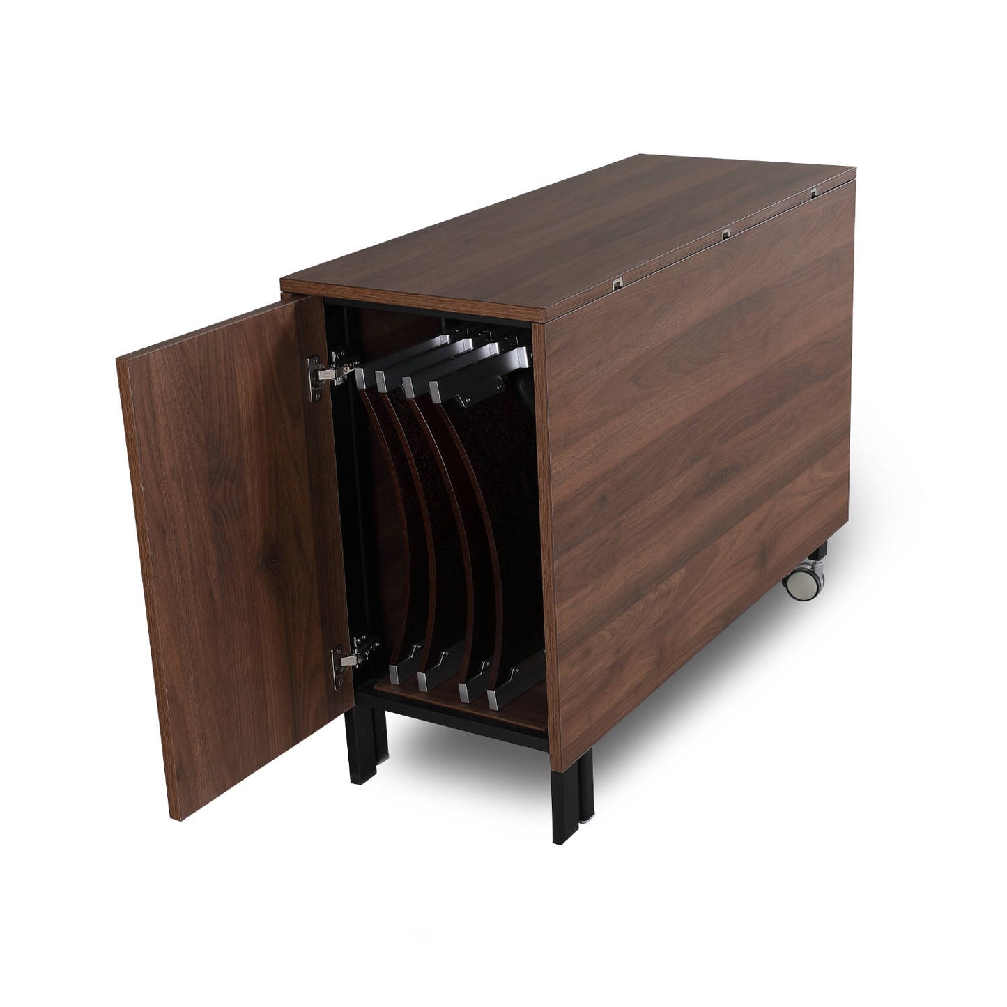 Trojan-table-in-chocolate-walnut-panel-with-storage-inside-for-chairs-and-extensions-leaves