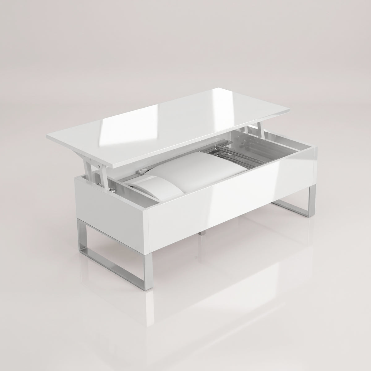 Trove table opened with massive storage for chairs or table extensions | glossy white