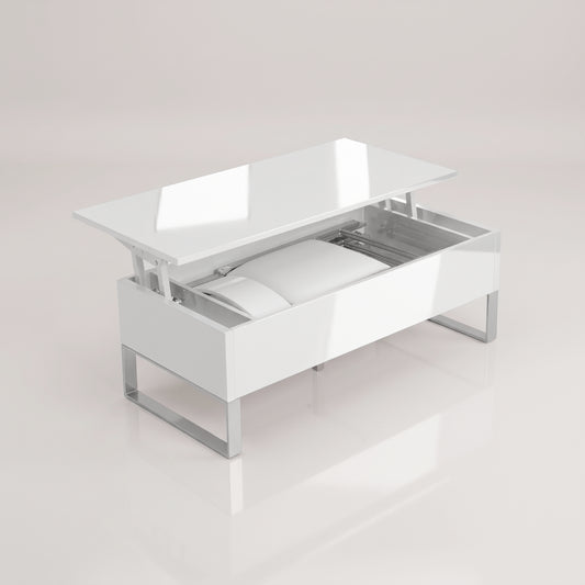 Trove table opened with massive storage for chairs or table extensions | glossy white