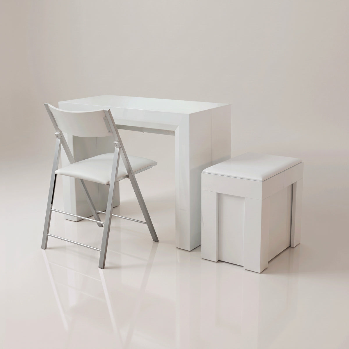 ultimate extending dining set bundle compacted | Glossy white Universal
