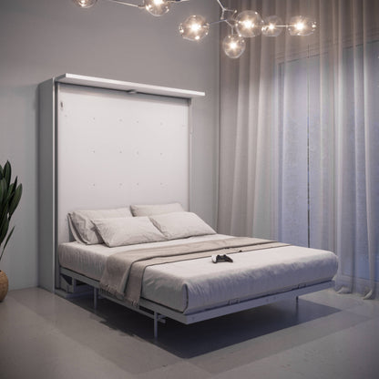 White Compatto Rotating Office Murphy Bed opened in bed form