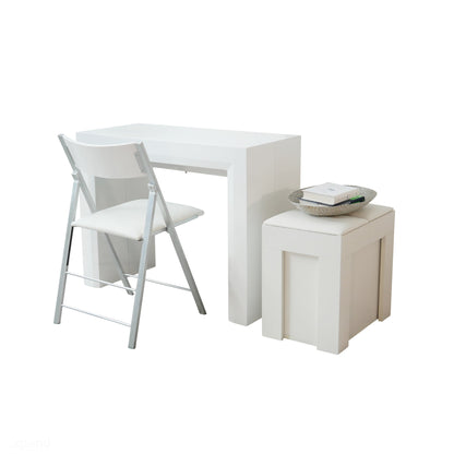 White Gloss Jr Giant in compact form with nano folding chair and mini scatola all ready to expand in size