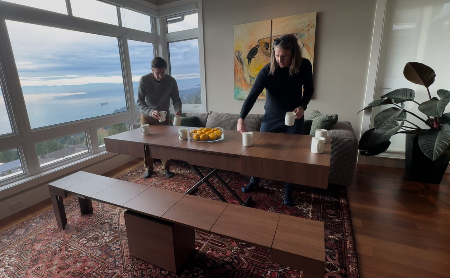 Wood Walnut Box coffee to dinner table converts into breakfast table in living room