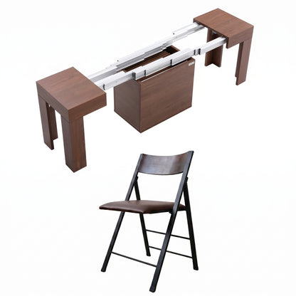 Wood walnut extending bench with options cushions and nano chair