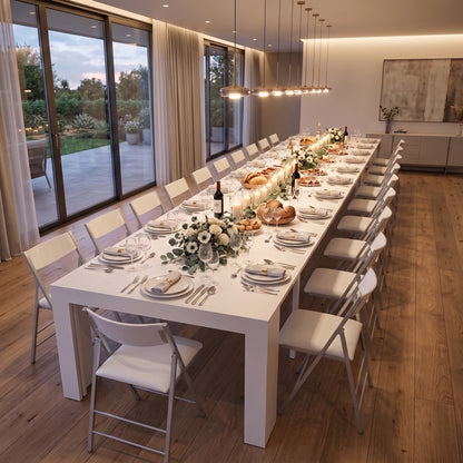 atlas max extending kitchen table goes from 2 seats to 22 | Matte White