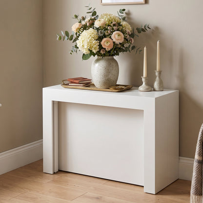atlax max console to massive extending 22 person table compacted in a home | Matte White