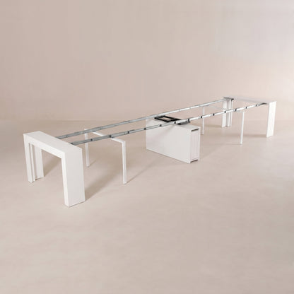 atlax max console to massive fully extended 22 person conference table - details | Matte White