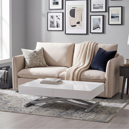 box coffee height changing table lifts extends to 10 seat dinner table | Glossy White