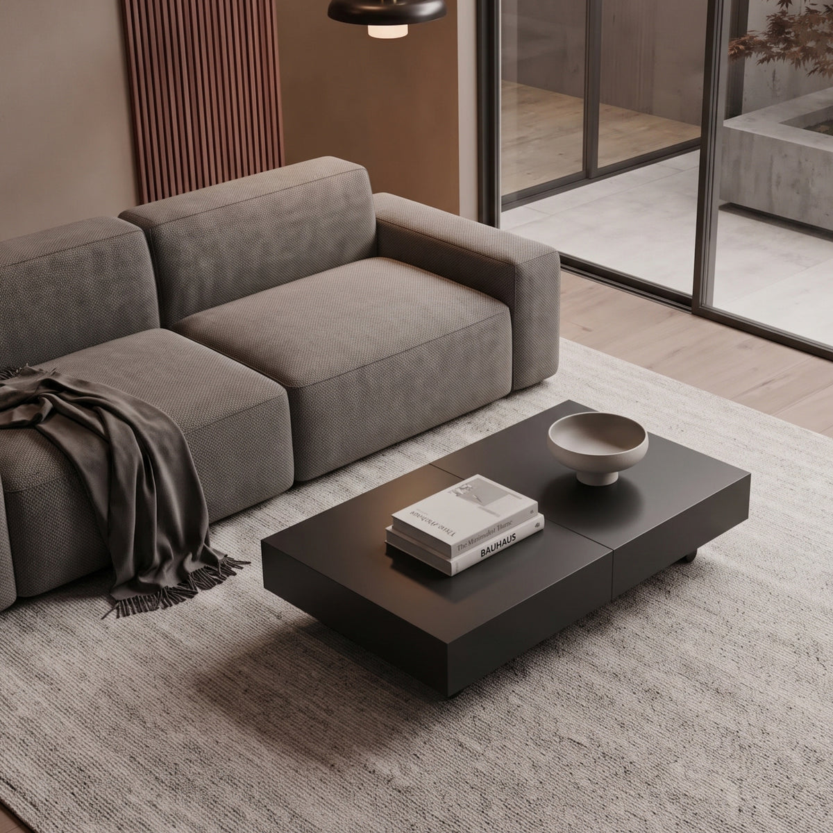 box coffee table lower profile can transform in height and extend - Expand Furniture | Wood Black