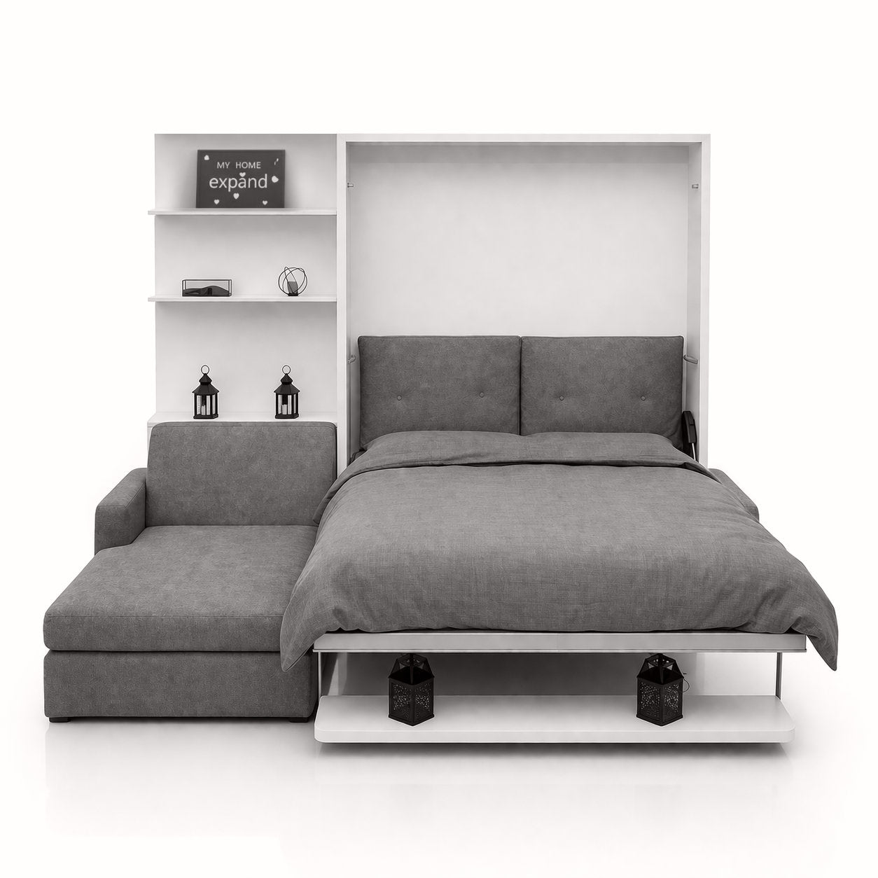 Compatto - Shelf Wall Bed over Sectional Sofa