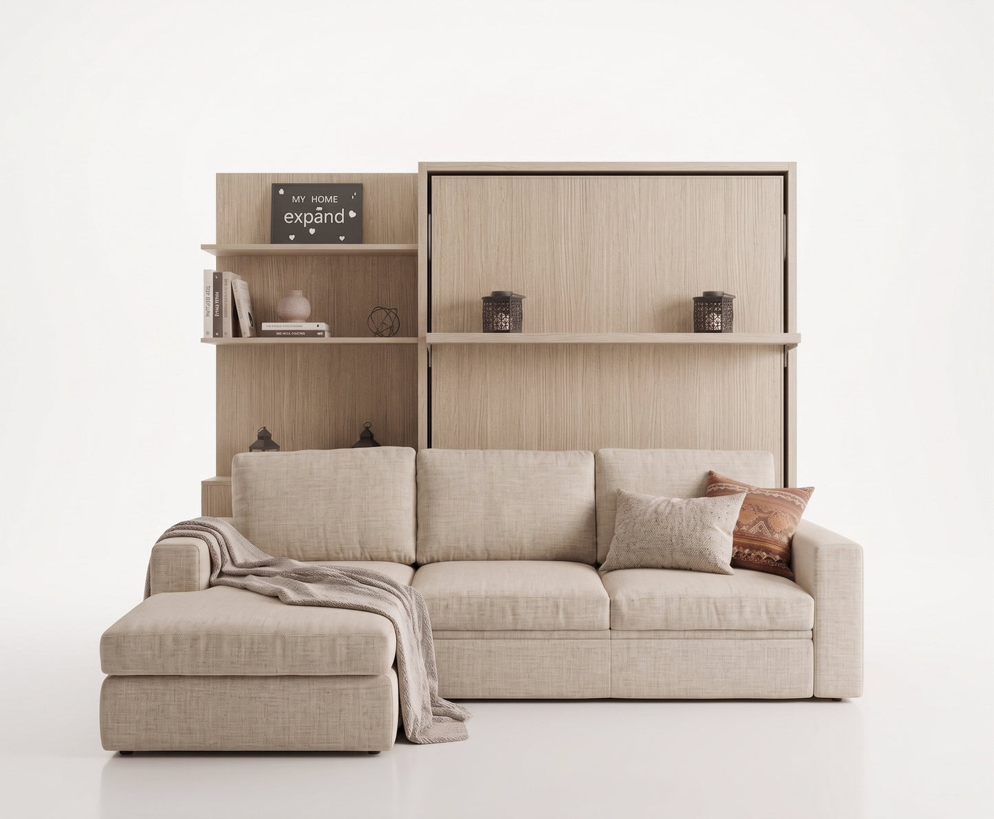 Compatto - Shelf Wall Bed over Sectional Sofa