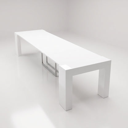cubist table extended to maximum dinner length | Glossy White