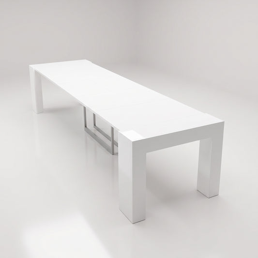 cubist table extended to maximum dinner length | Glossy White